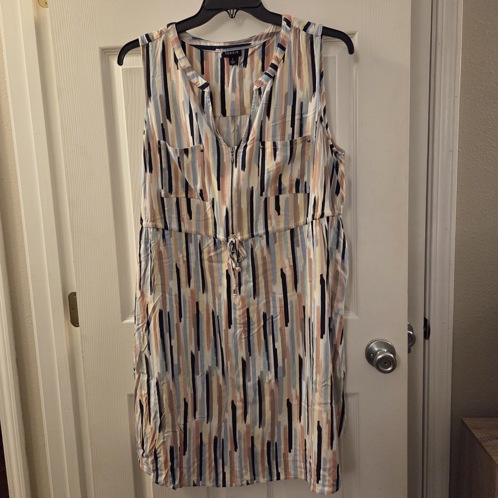 Torrid sz 2 striped shirt dress rayon stretch colorful artsy classic summer Flaw